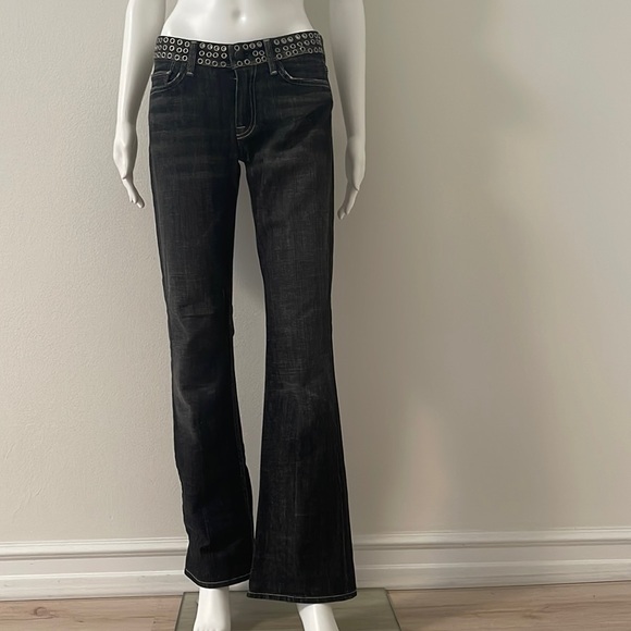 2000s 7 For All Mankind Jeans | Black Distressed Flare Leg Jeans | Size 27 - Picture 1 of 9